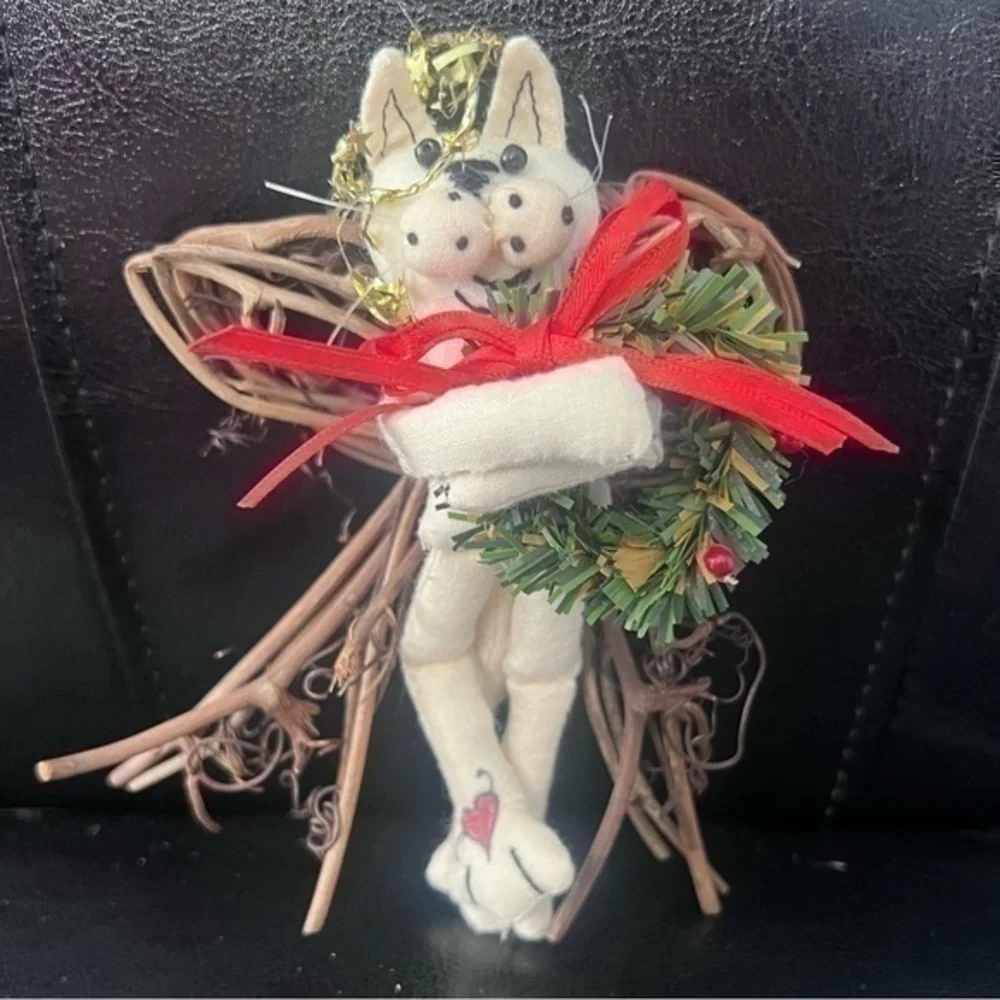 Handcrafted Christmas Tree Ornaments Set Angel Cat Snowman & Stocking